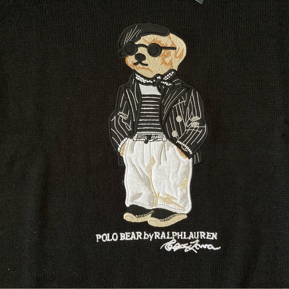 Polo Ralph Lauren Men’s Bear Knit Sweater M Black 100% Cotton Crewneck New - Picture 2 of 6